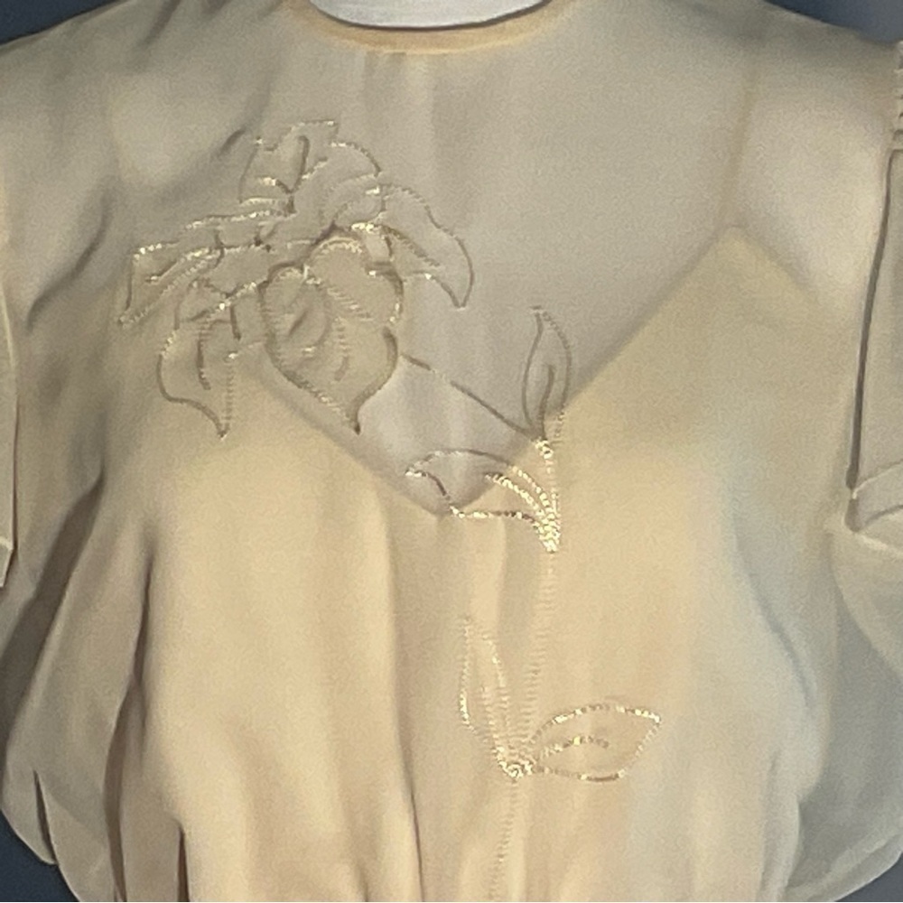 True Vintage 1980s Sheer Embroidered Church Dress with Ribbon Sash - Picture 9 of 16